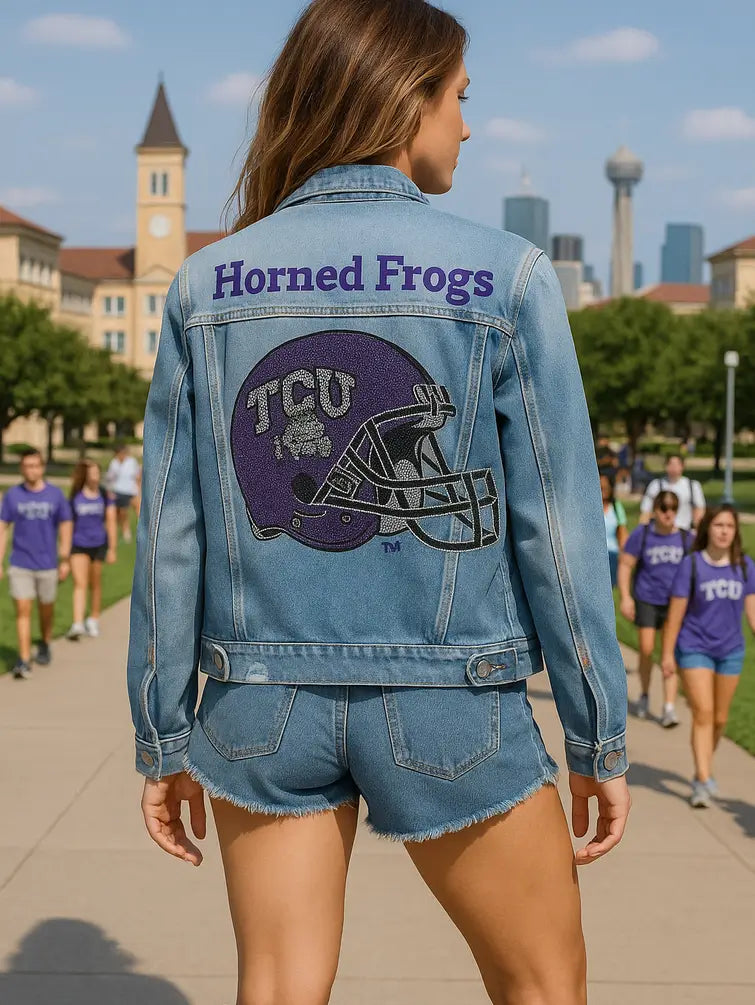 TCU Horned Frogs Helmet Blue Denim Jacket