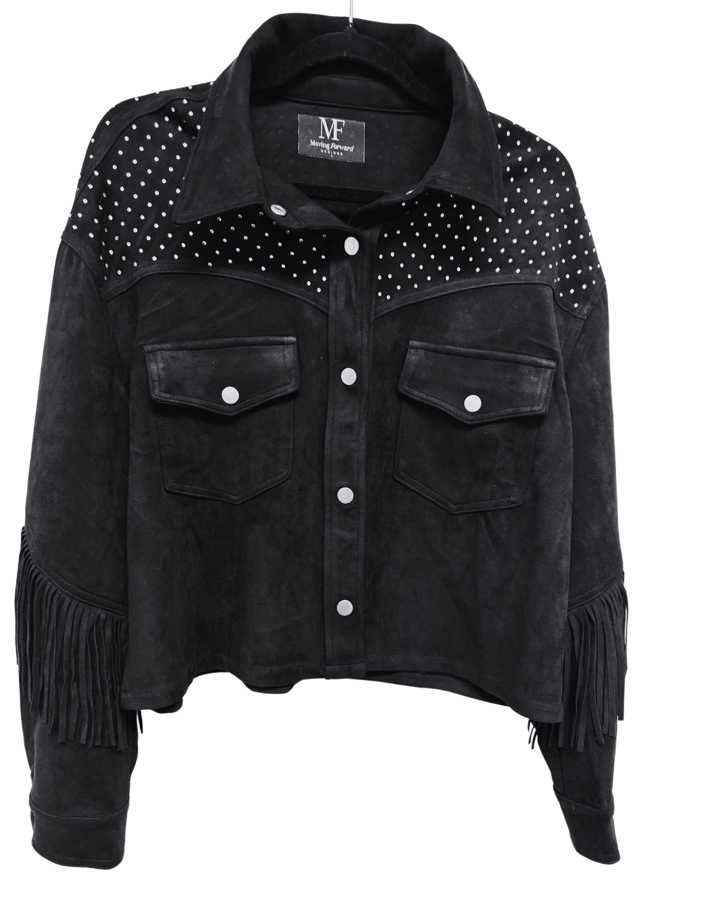 Jacket, Suede Fringe Black, Crystal Waterfall