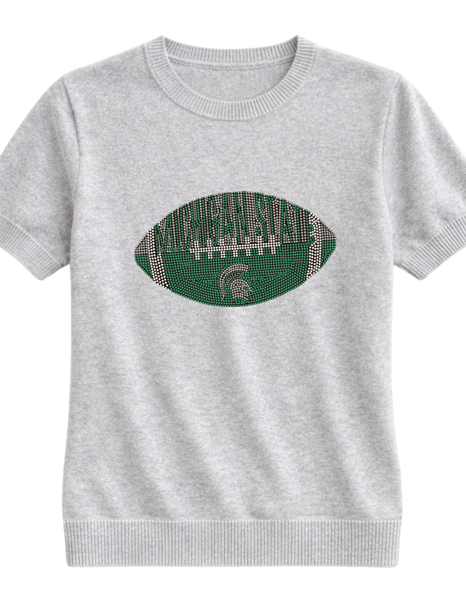 Michigan State Football Grey Crewneck Short Sleeve Sweater
