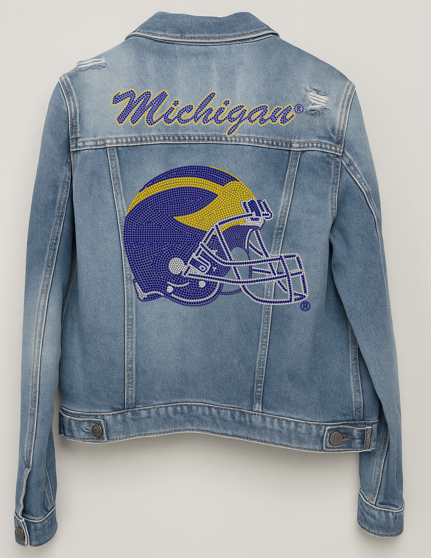 University Of Michigan Script & Helmet Blue Denim Jacket