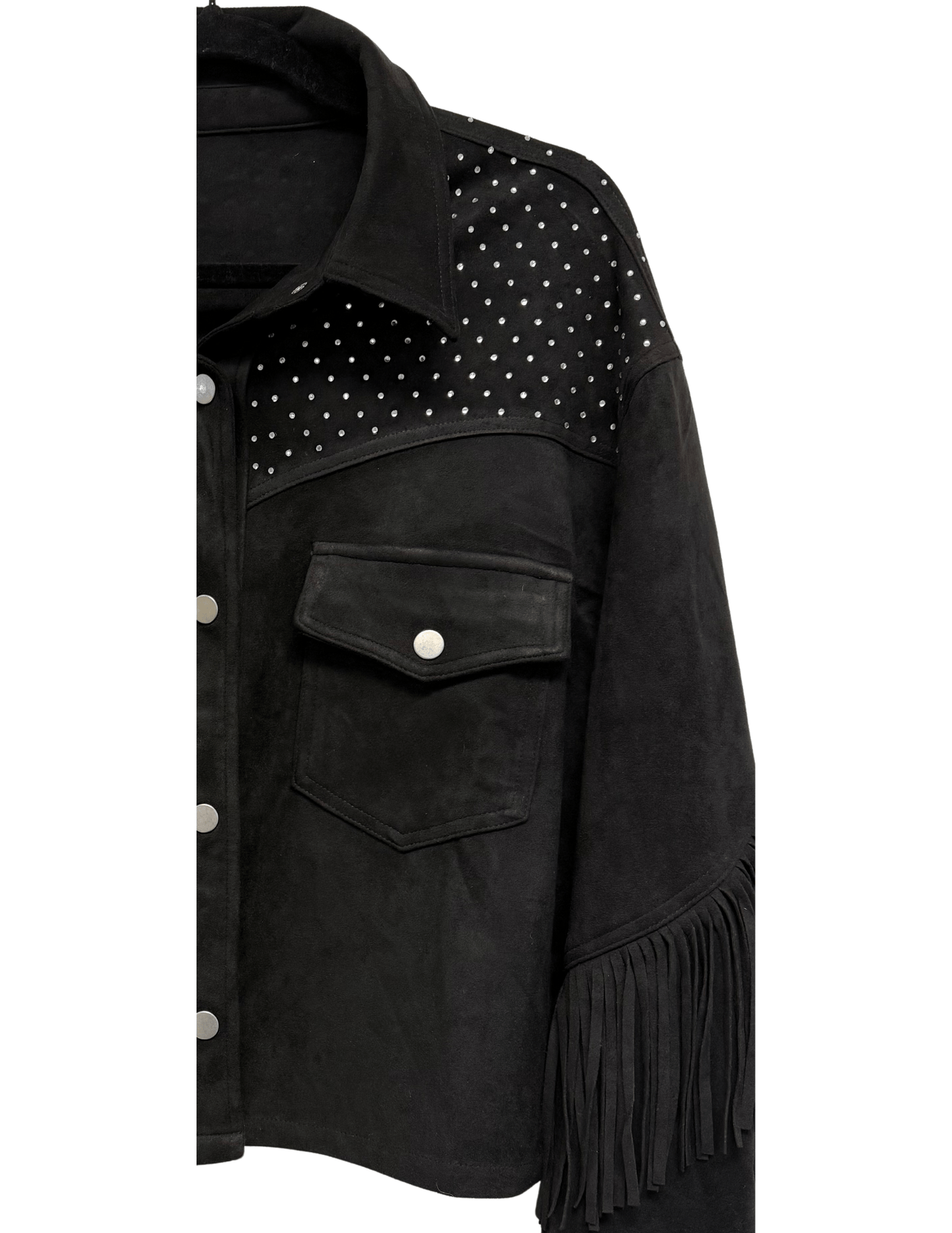 Jacket, Suede Fringe Black, Crystal Waterfall