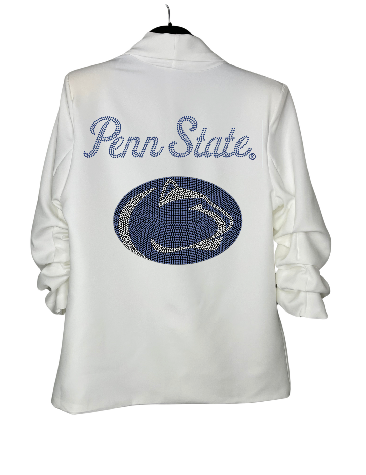 Game Day Blazer, White Ruched, Penn State Script Nittany Lion