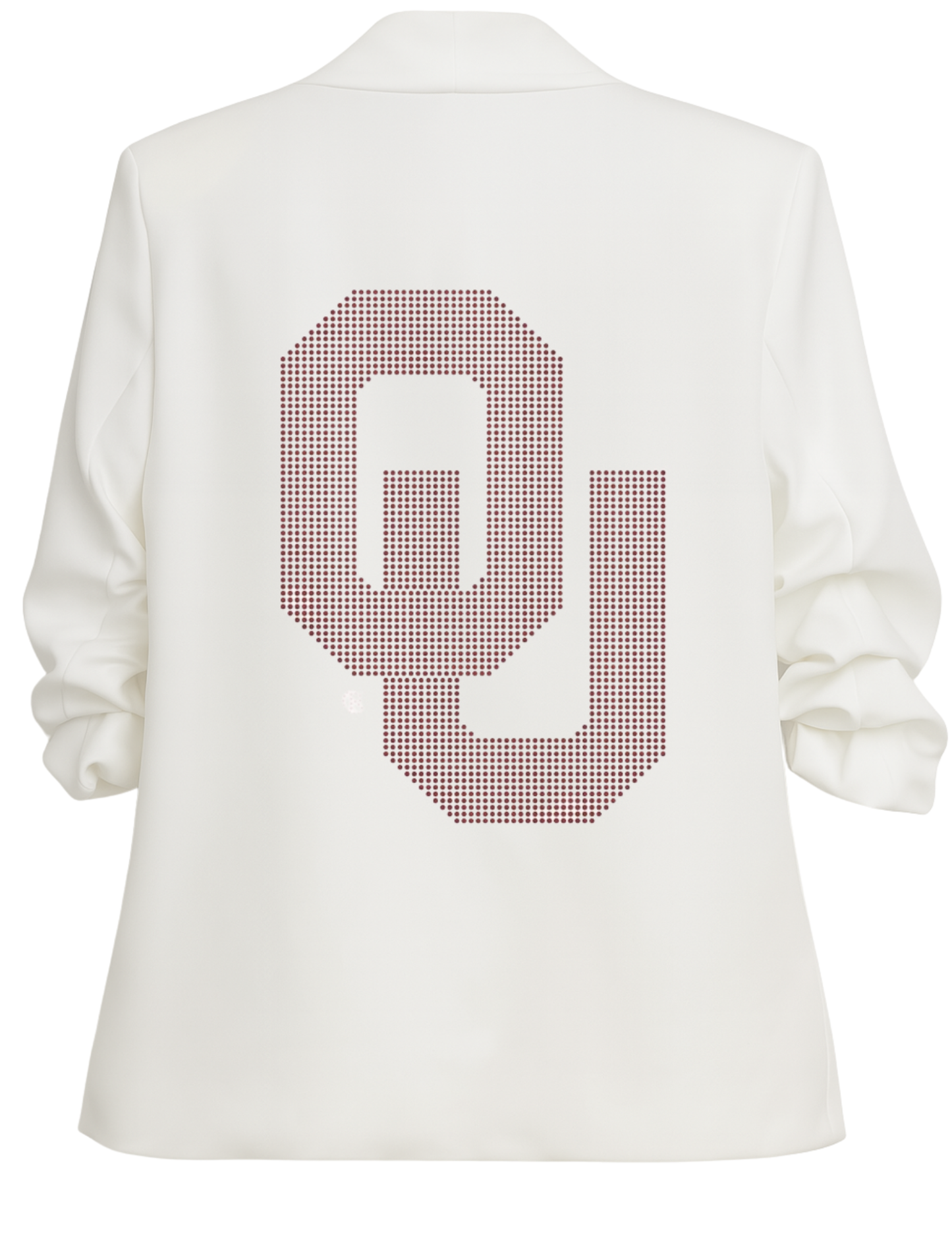University of Oklahoma Interlocking OU White Ruched Sleeve Blazer