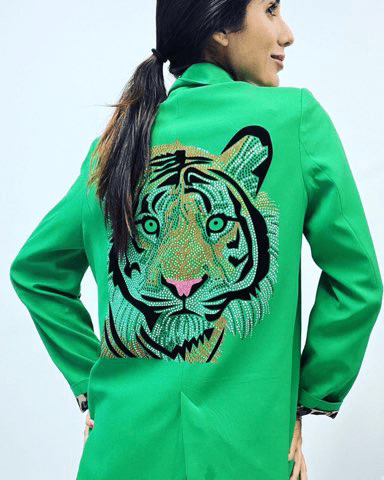 Blazer, Leopard Lined Green, Tiger Face