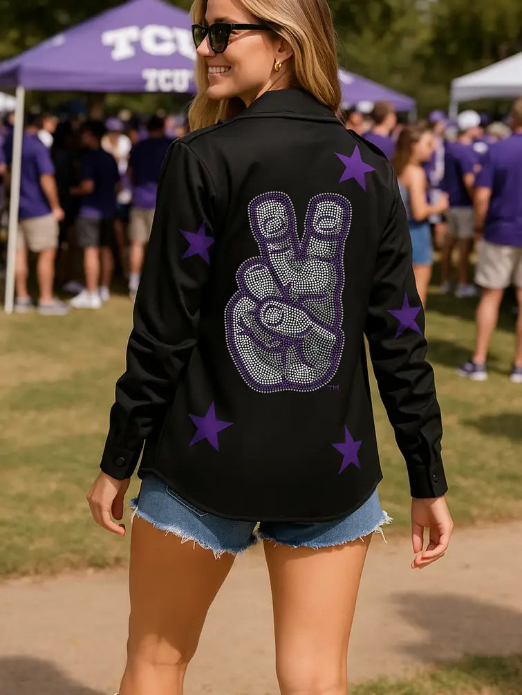 TCU Frog Horns Hand Sign Logo Black Shacket