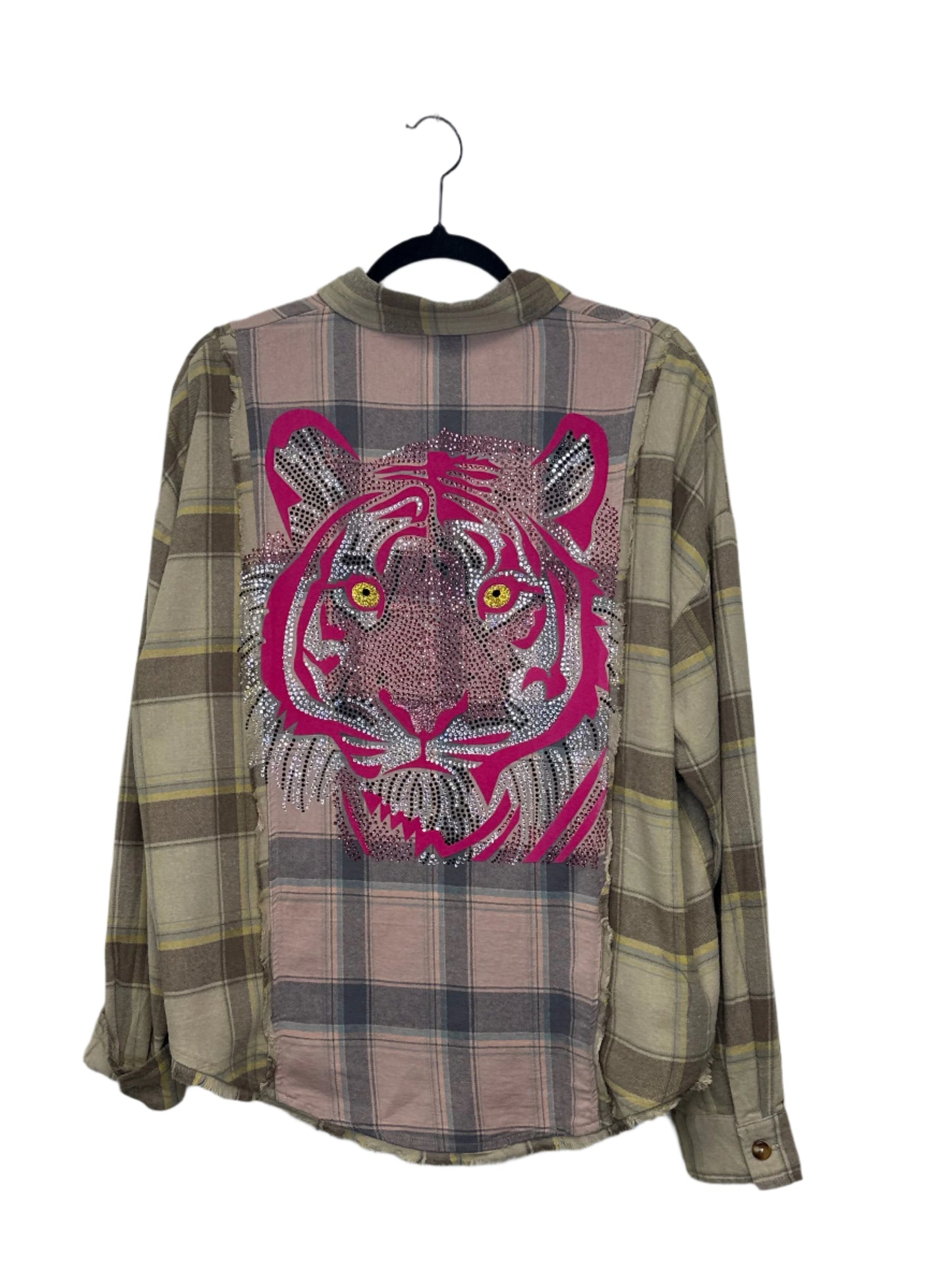 Shirt, Flannel Pink Plaid, Pink Tiger