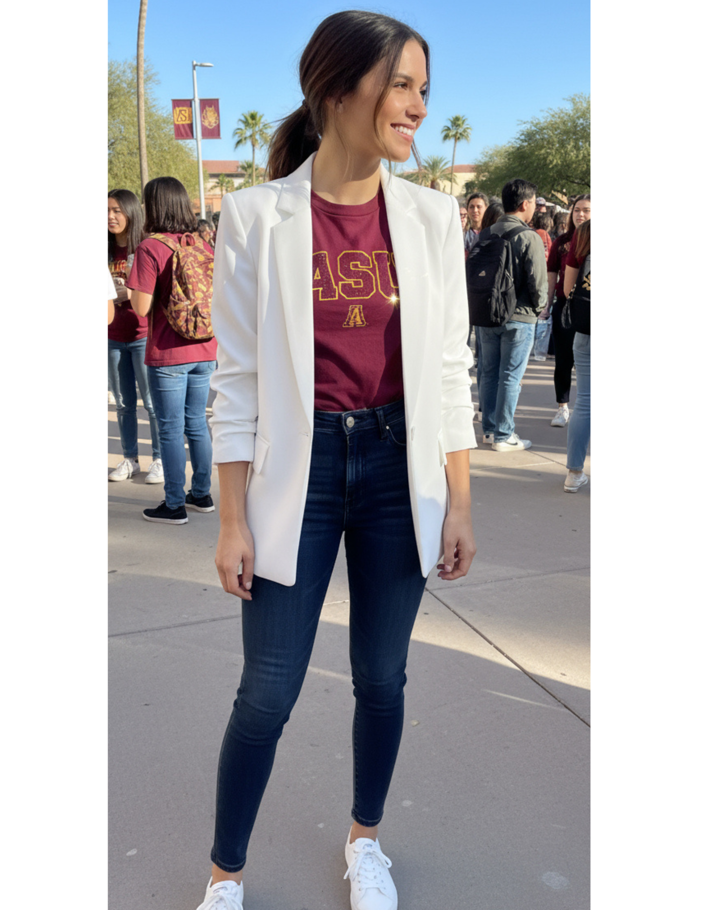 Game Day Blazer, White Ruched, Arizona State Sun Devil