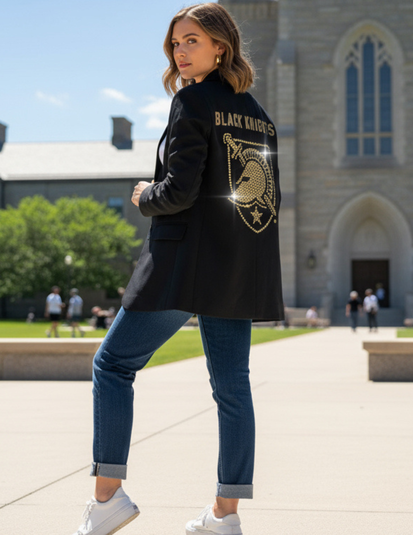Game Day Blazer, Black Ruched, Army West Point Black Knights Shield