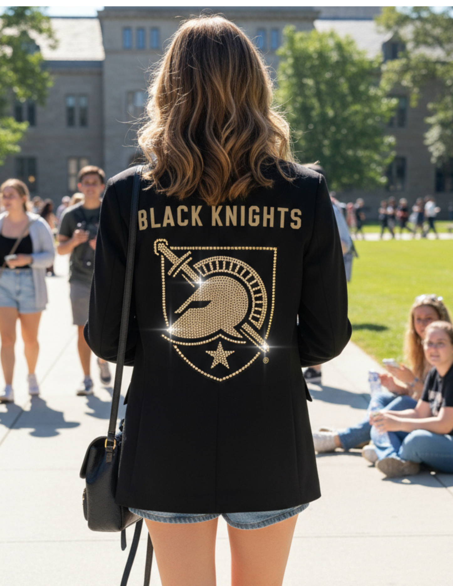 Game Day Blazer, Black Ruched, Army West Point Black Knights Shield