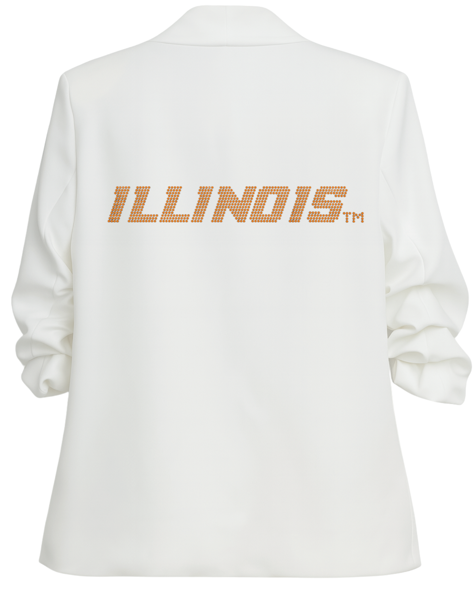 University of Illinois Text White Ruched Sleeve Blazer