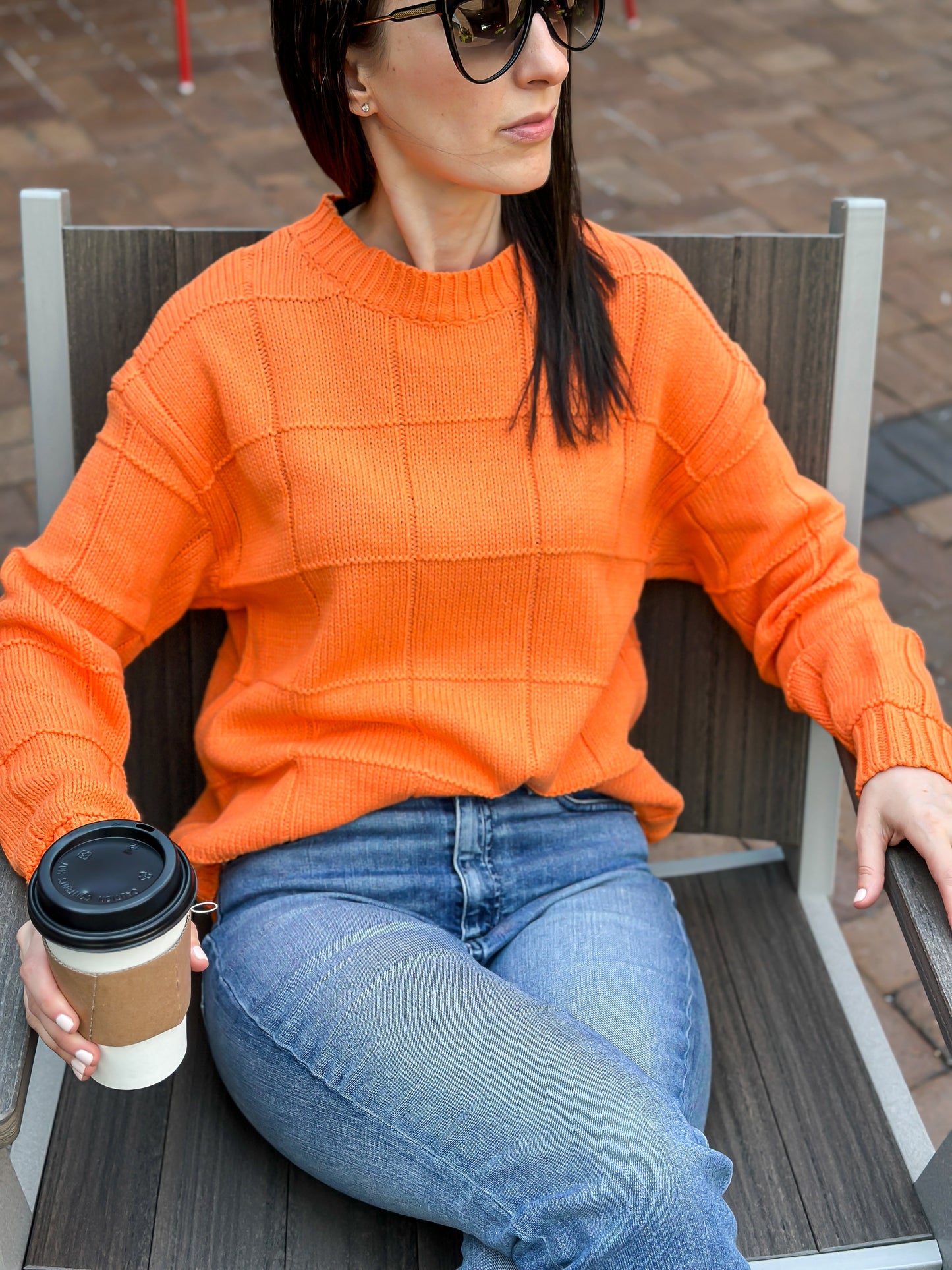 Sweater, Diamond Stitch Orange, Crystal Heart Eye