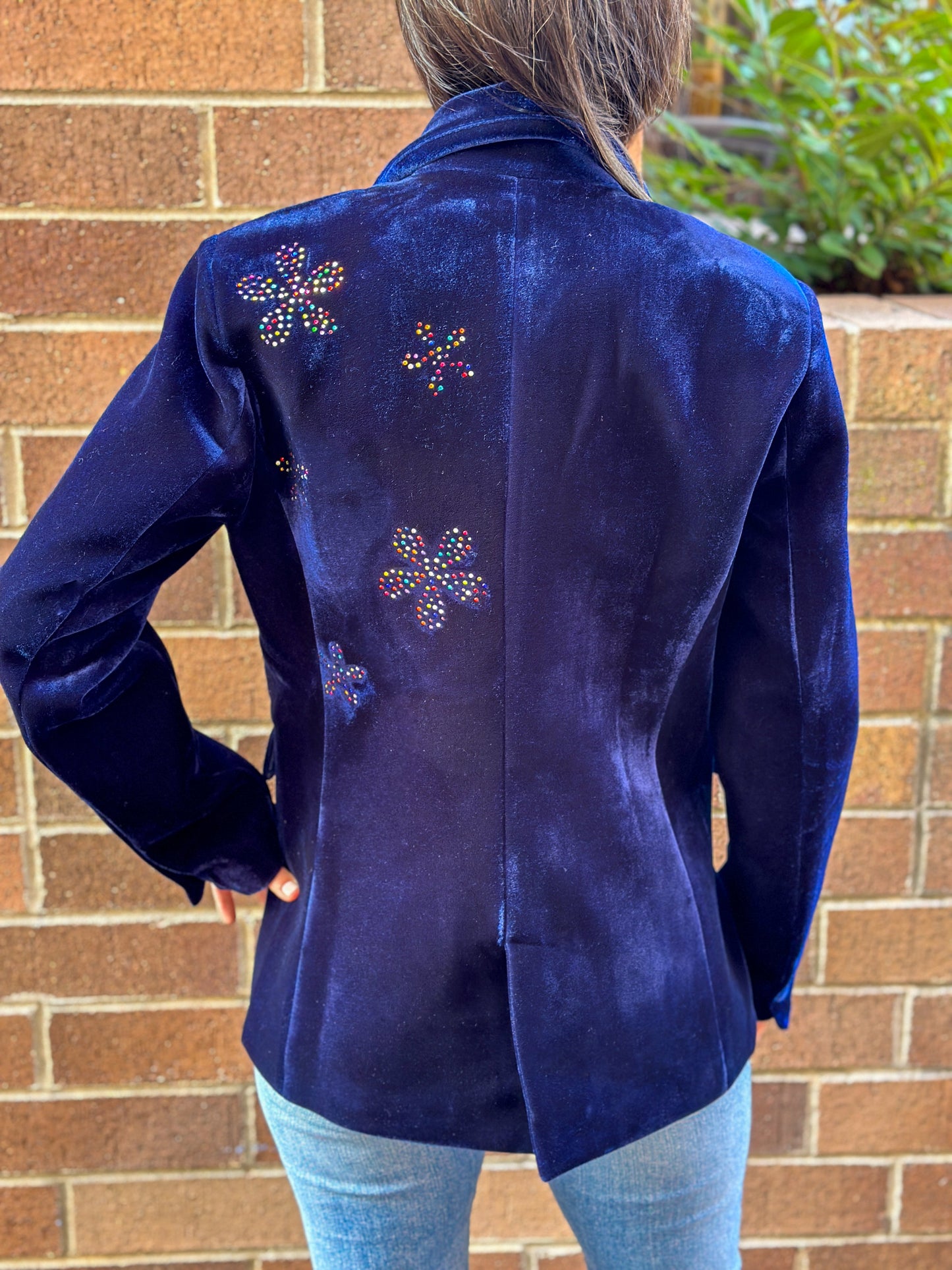 Blazer, Velvet Midnight Blue, Floral Cluster