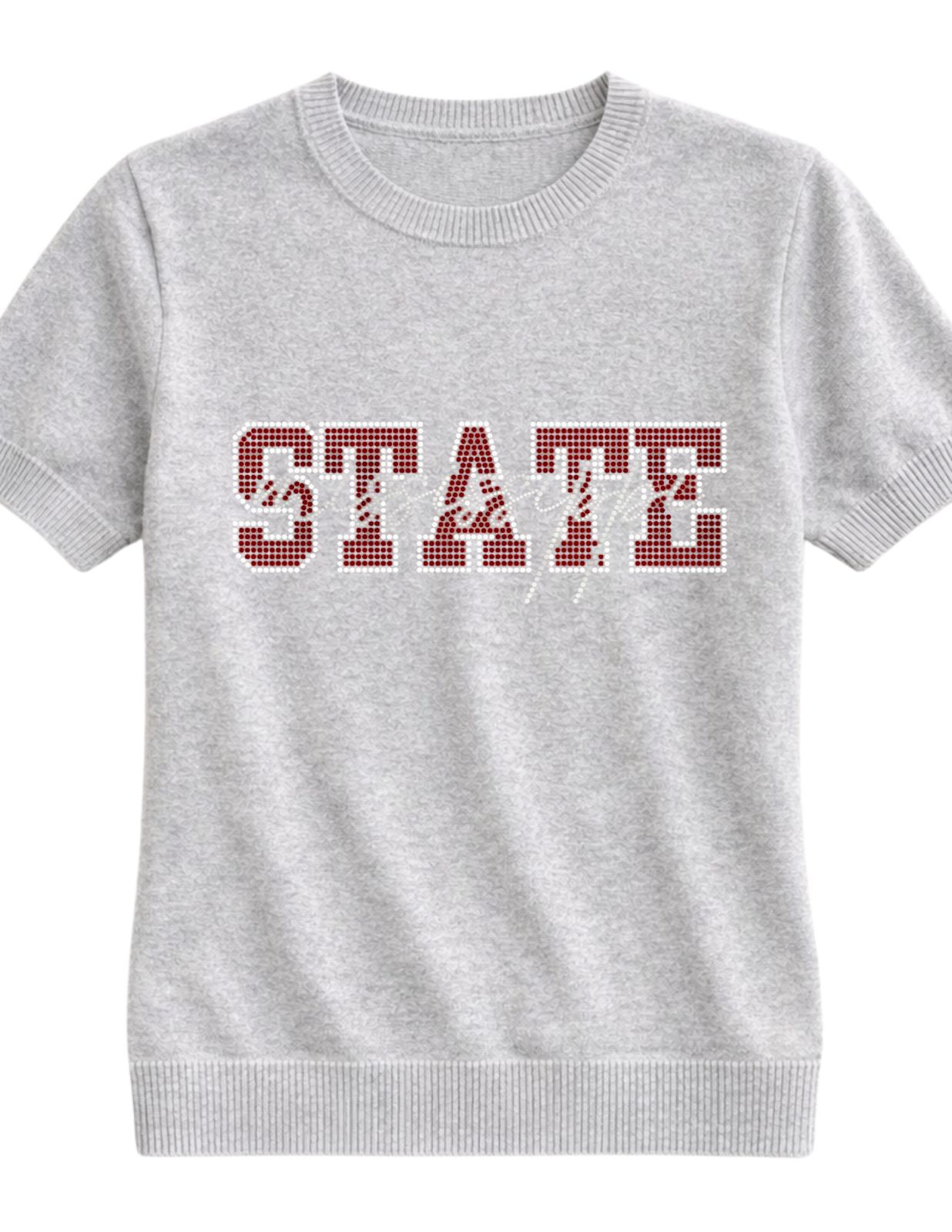Mississippi State Script Gray Short Sleeve Sweater