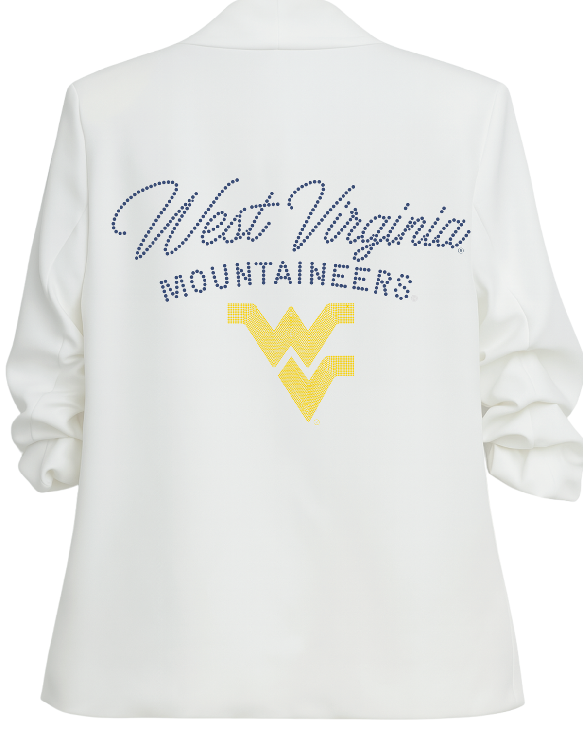 West Virginia Mountaineers WV White Ruched Sleeve Blazer