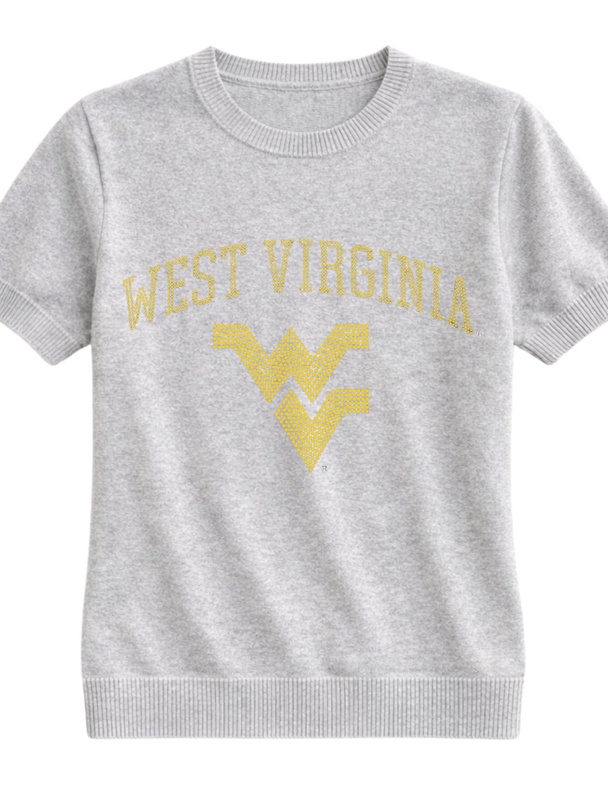 West Virginia Curve WV Gray Short Sleeve Sweater