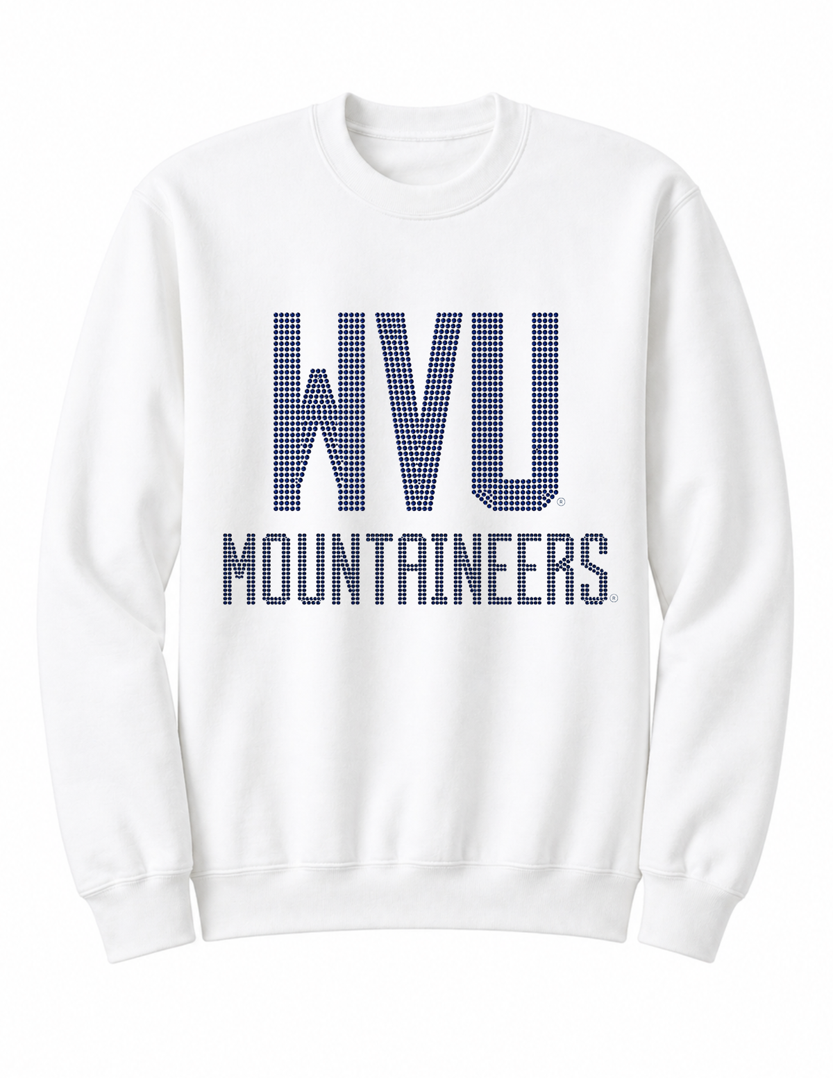 West Virginia WVU Block Mountaineers White Crewneck Sweatshirt