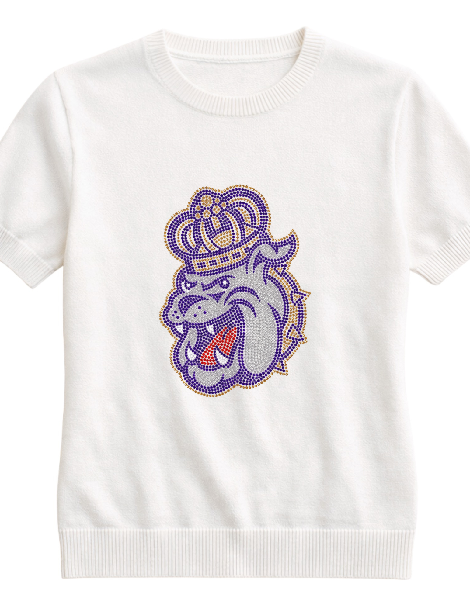 James Madison Bulldog Ivory Short Sleeve Sweater