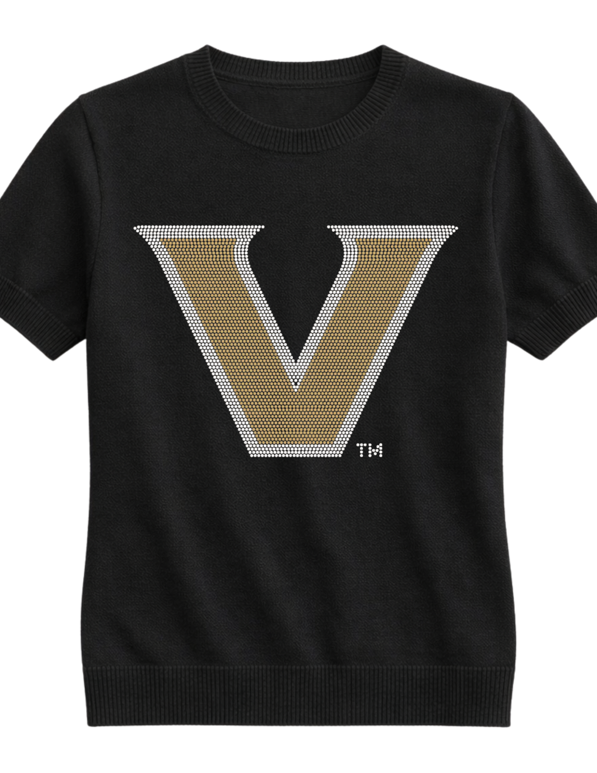 Vanderbilt University Gold & Silver V Black Short Sleeve Sweater