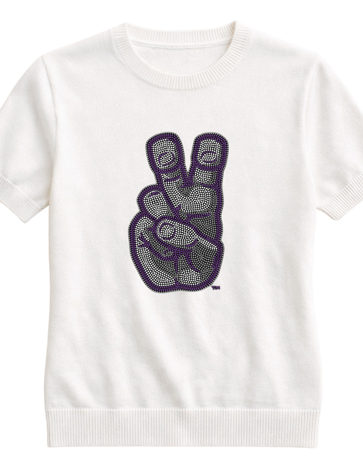 TCU Frog Horns Hand Sign Logo Ivory Short Sleeve Sweater