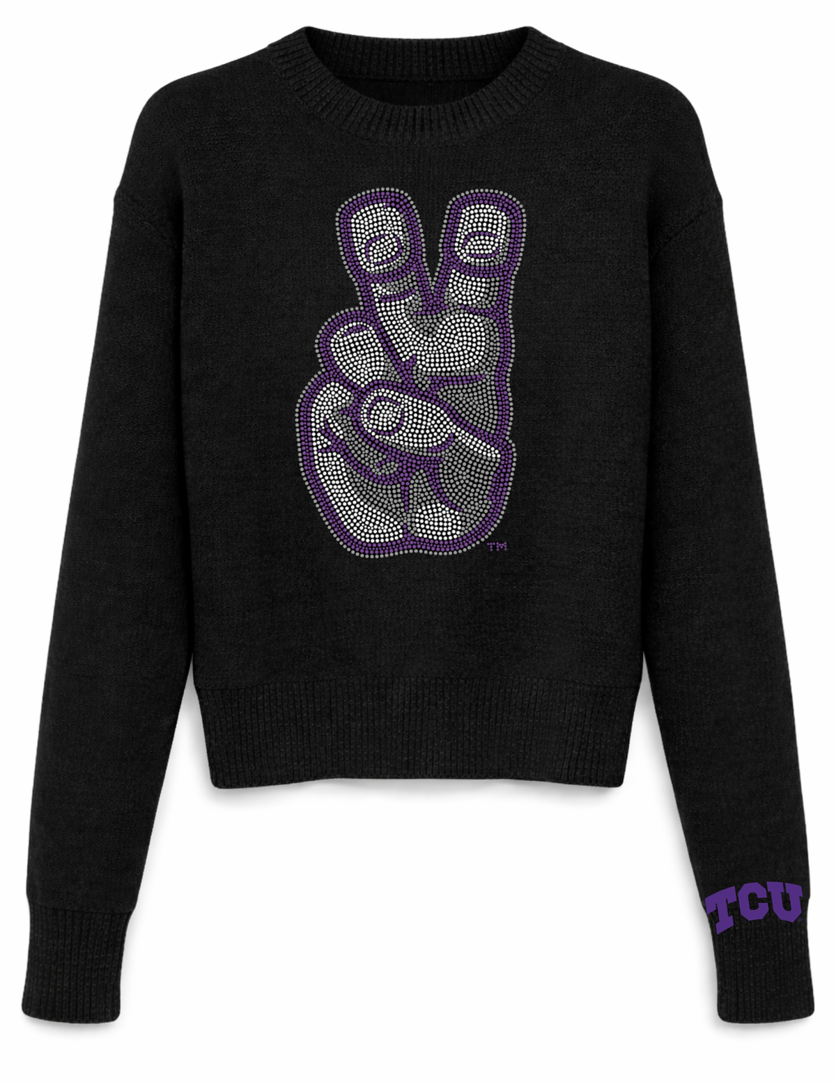 TCU Frog Horns Hand Sign Logo Black Crewneck Sweater