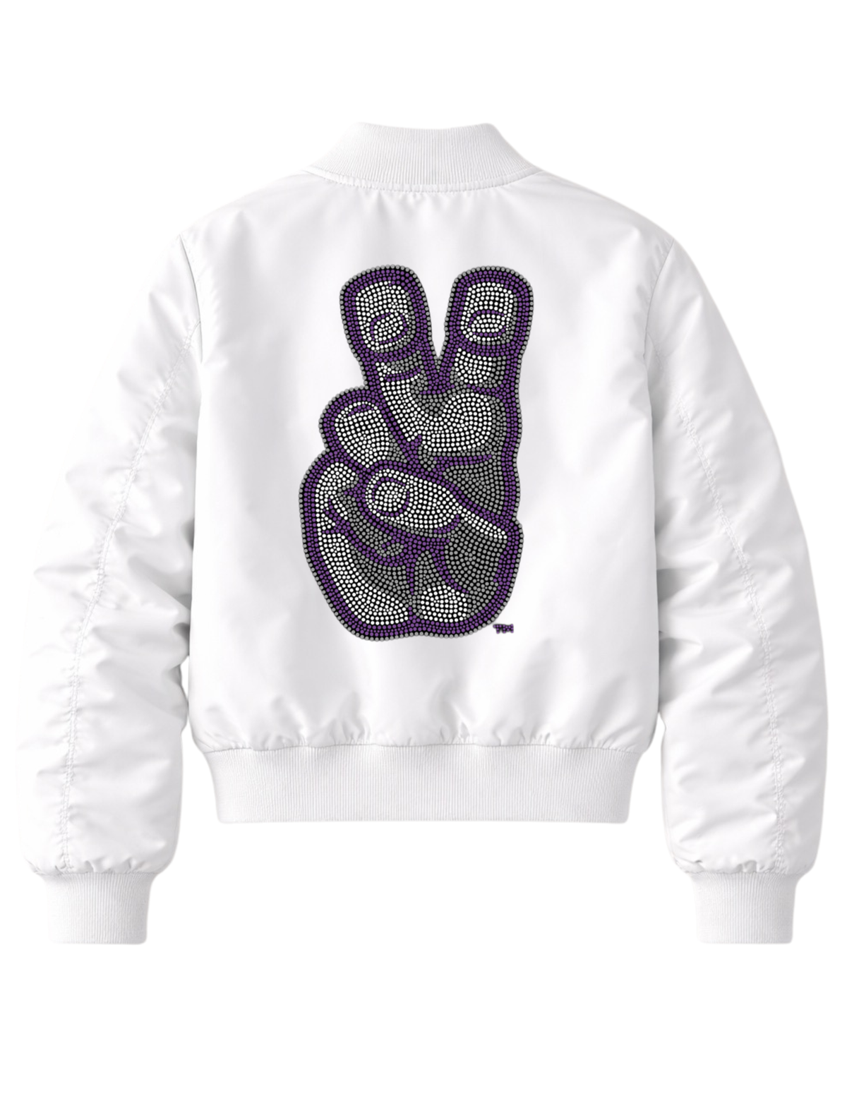 TCU Frog Horns Hand Sign Logo White Bomber Jacket