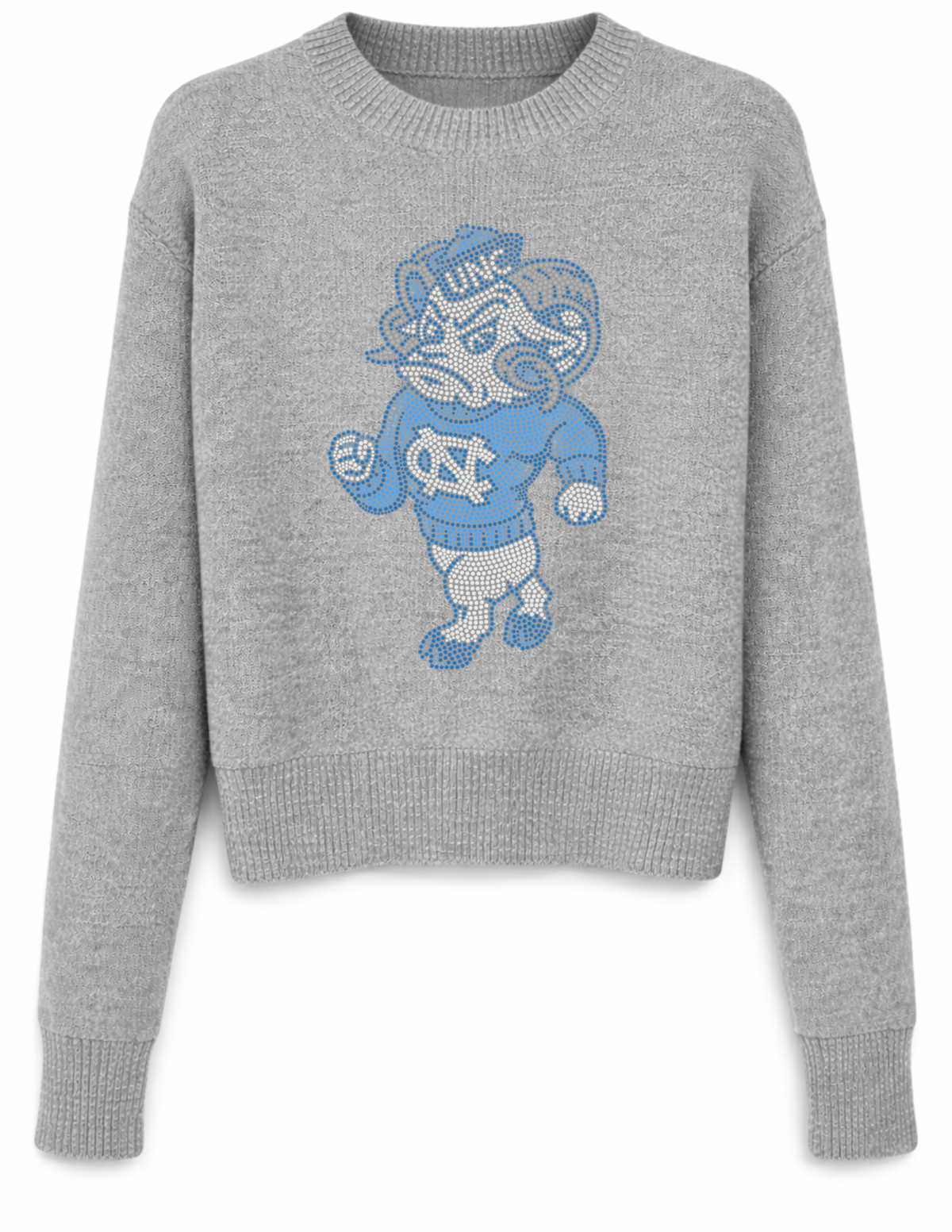University of North Carolina Rameses Foot Gray Crewneck Long Sleeve Sweater