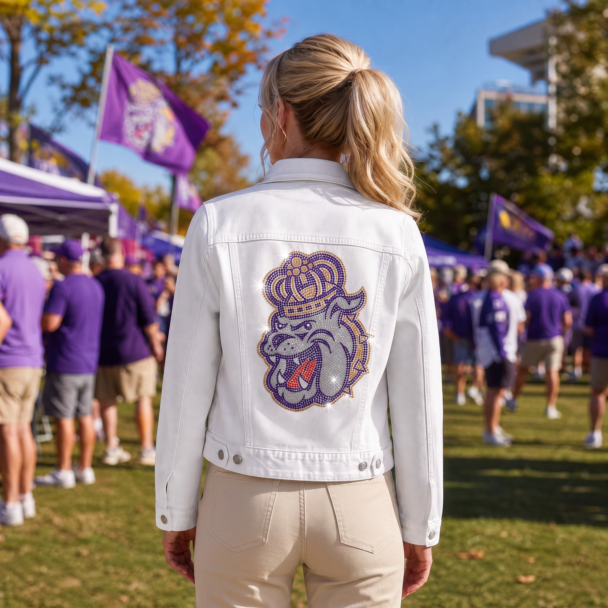 James Madison Bulldog White Denim Jacket