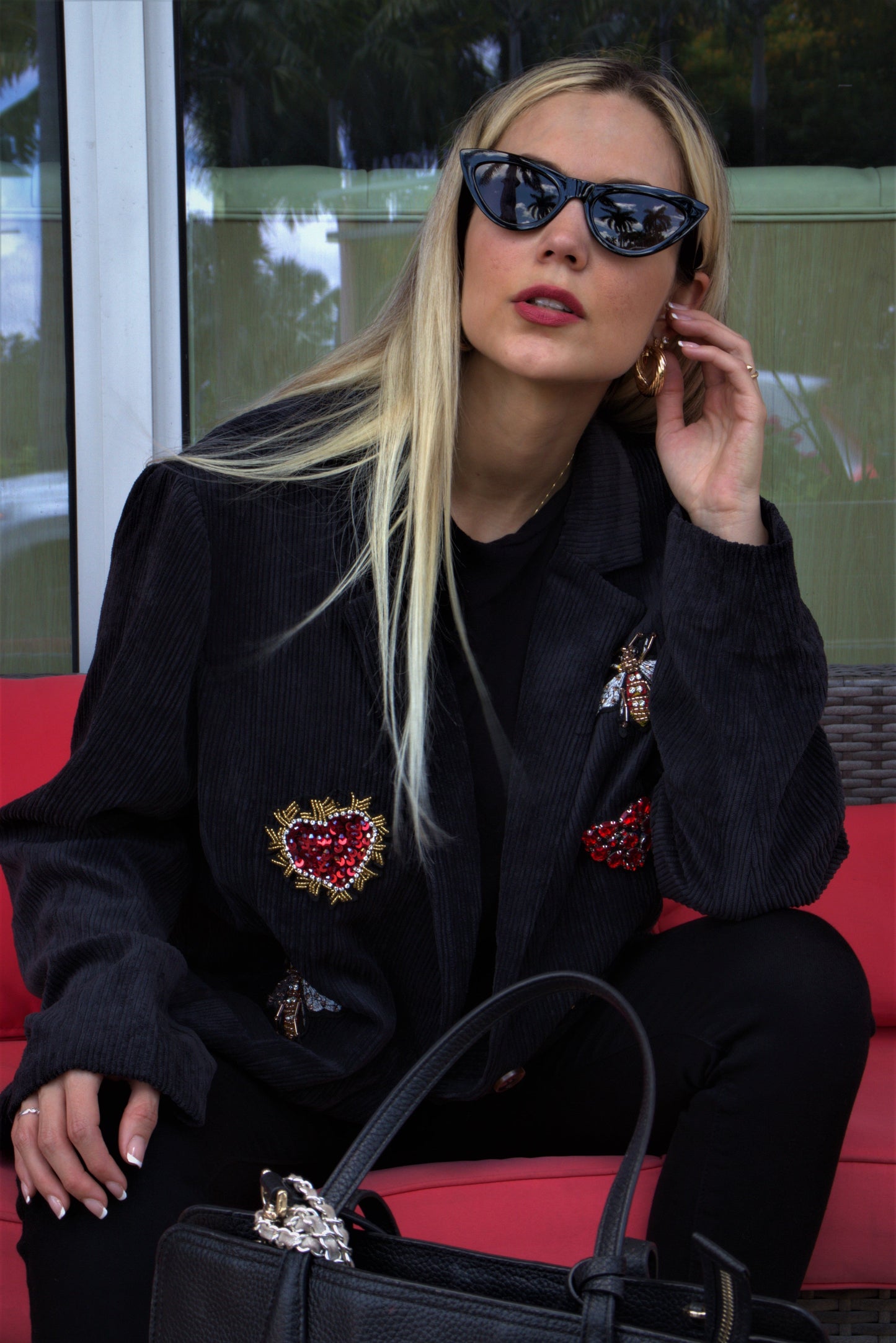 Blazer, Corduroy, Beaded Hearts & Bees