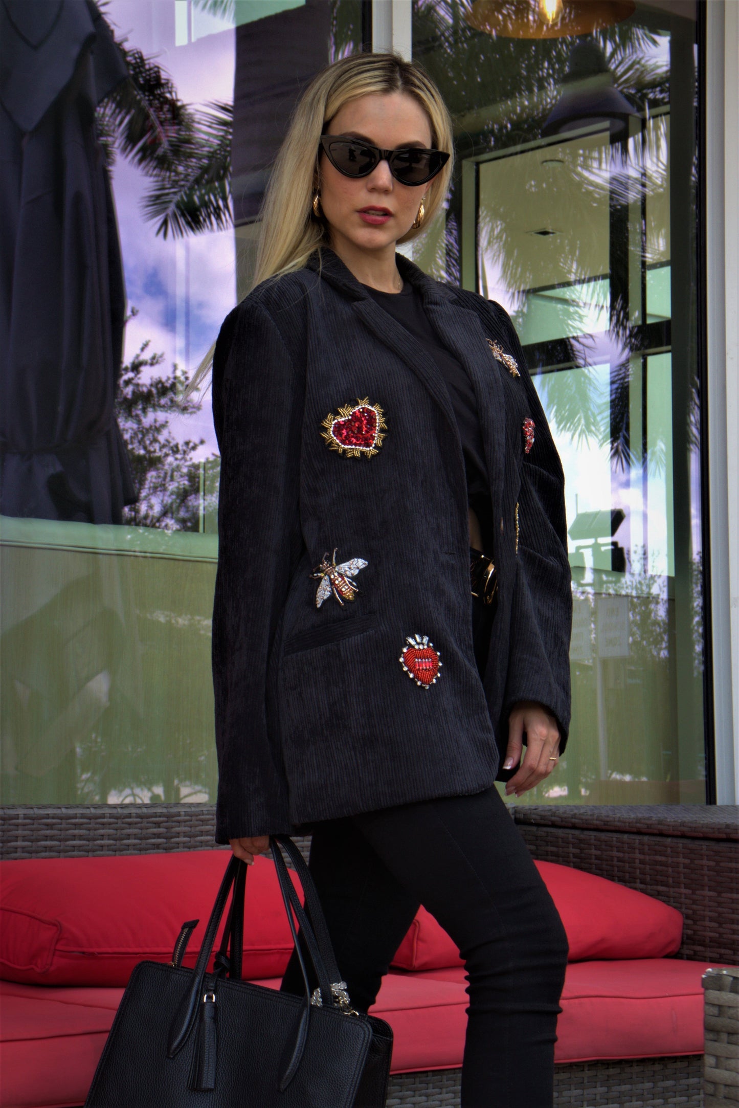 Blazer, Corduroy, Beaded Hearts & Bees