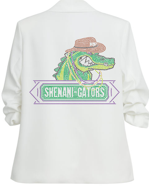 CUSTOM - Shenani Gators White Ruched Sleeve Blazer