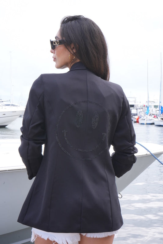 Blazer, Ruched Black, Black Crystal Smiley