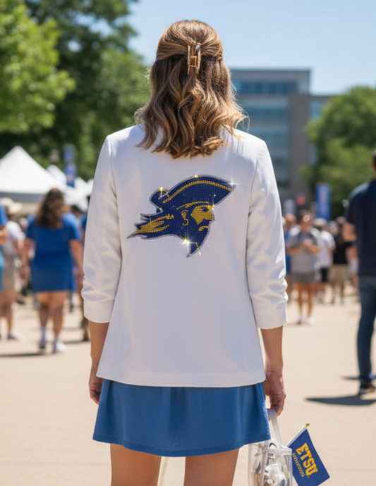 Game Day Blazer, White Ruched, East Tennessee State Bucky