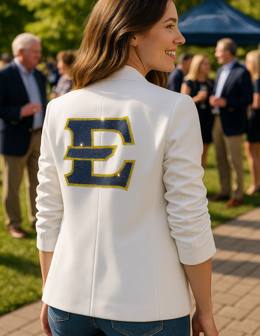 East Tennessee State E White Ruched Sleeve Blazer