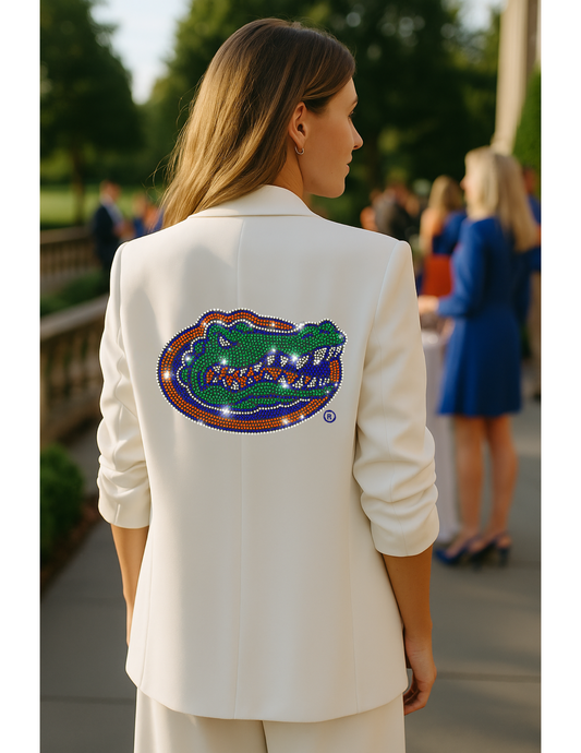 University of Florida Gator Head White Ruched Sleeve Blazer