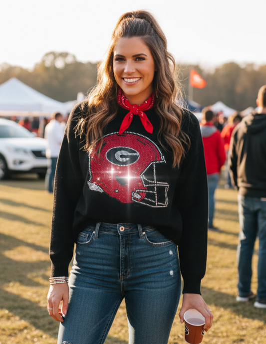 University of Georgia Helmet Black Crewneck Sweater
