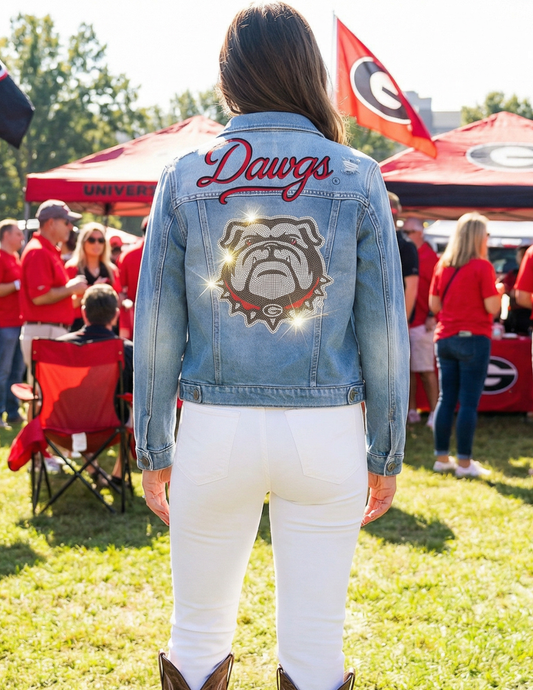 University of Georgia Bulldog Logo & Dawgs Script Blue Denim Jacket