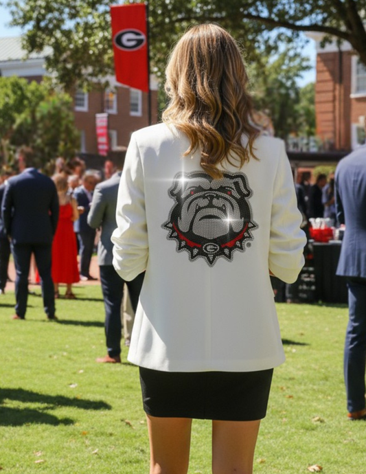 University of Georgia Bulldog White Ruched Sleeve Blazer