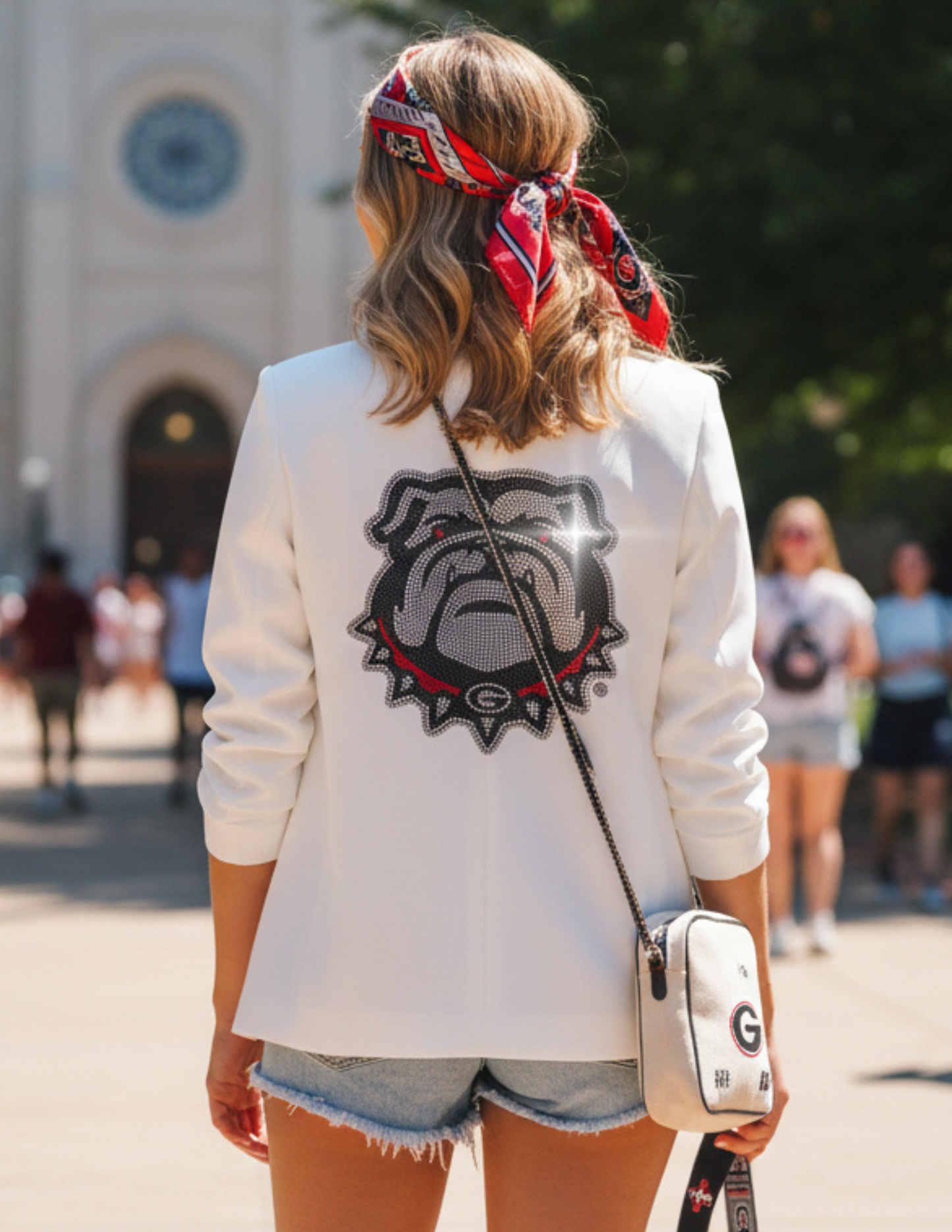 University of Georgia Bulldog White Ruched Sleeve Blazer