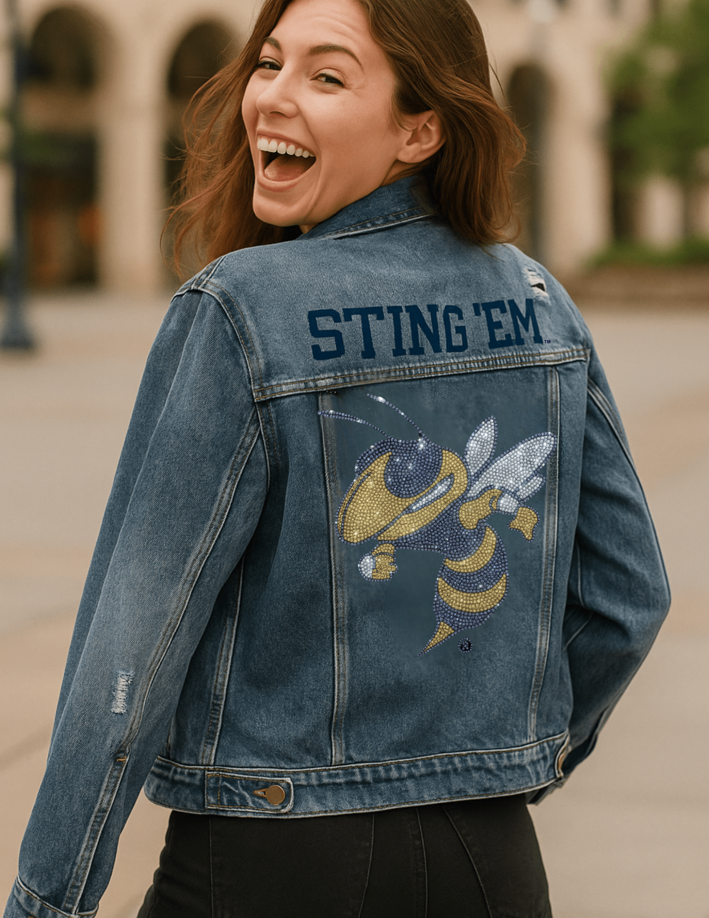 Game Day Jacket, Blue Denim, Georgia Tech Sting 'Em Buzz