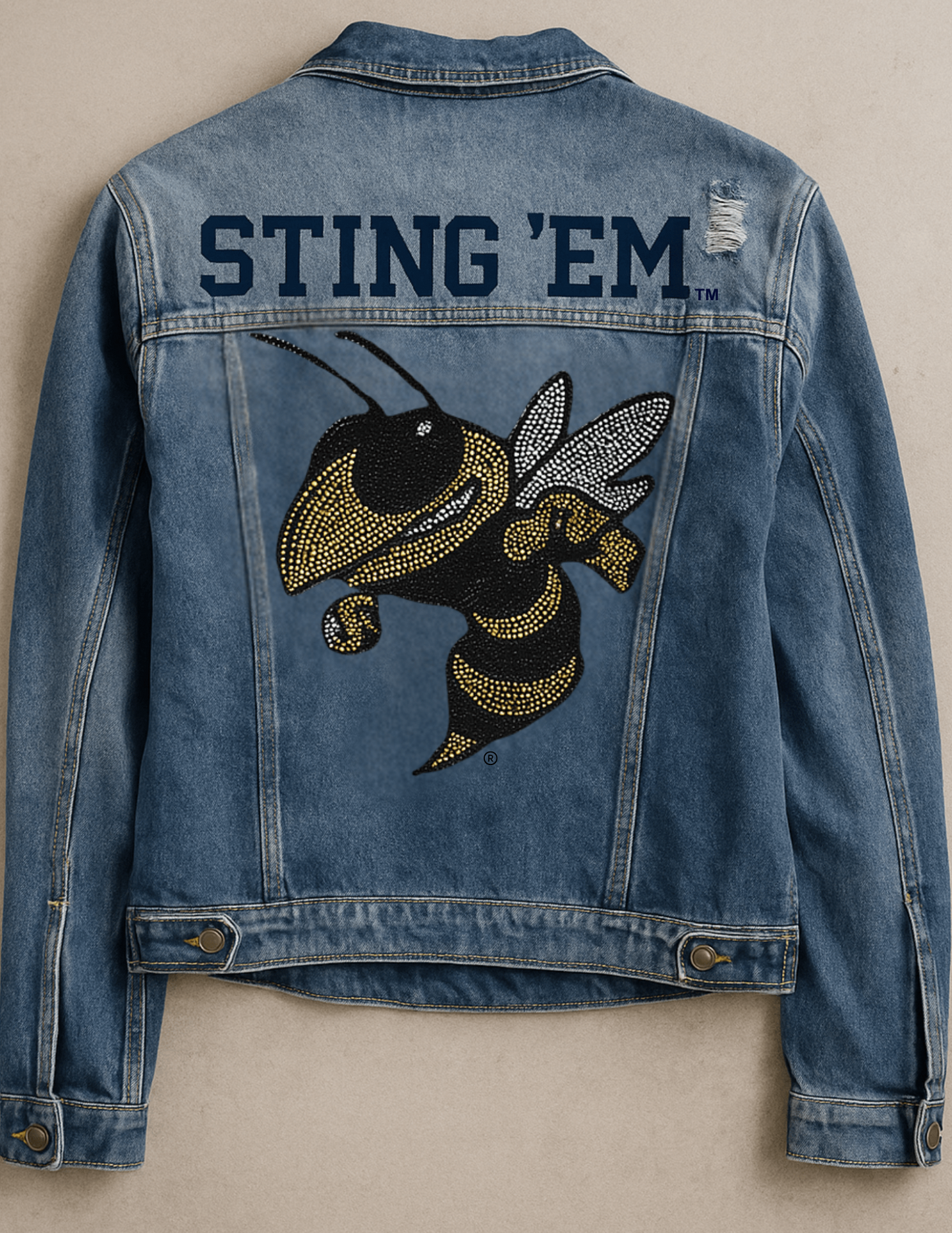 Game Day Jacket, Blue Denim, Georgia Tech Sting 'Em Buzz