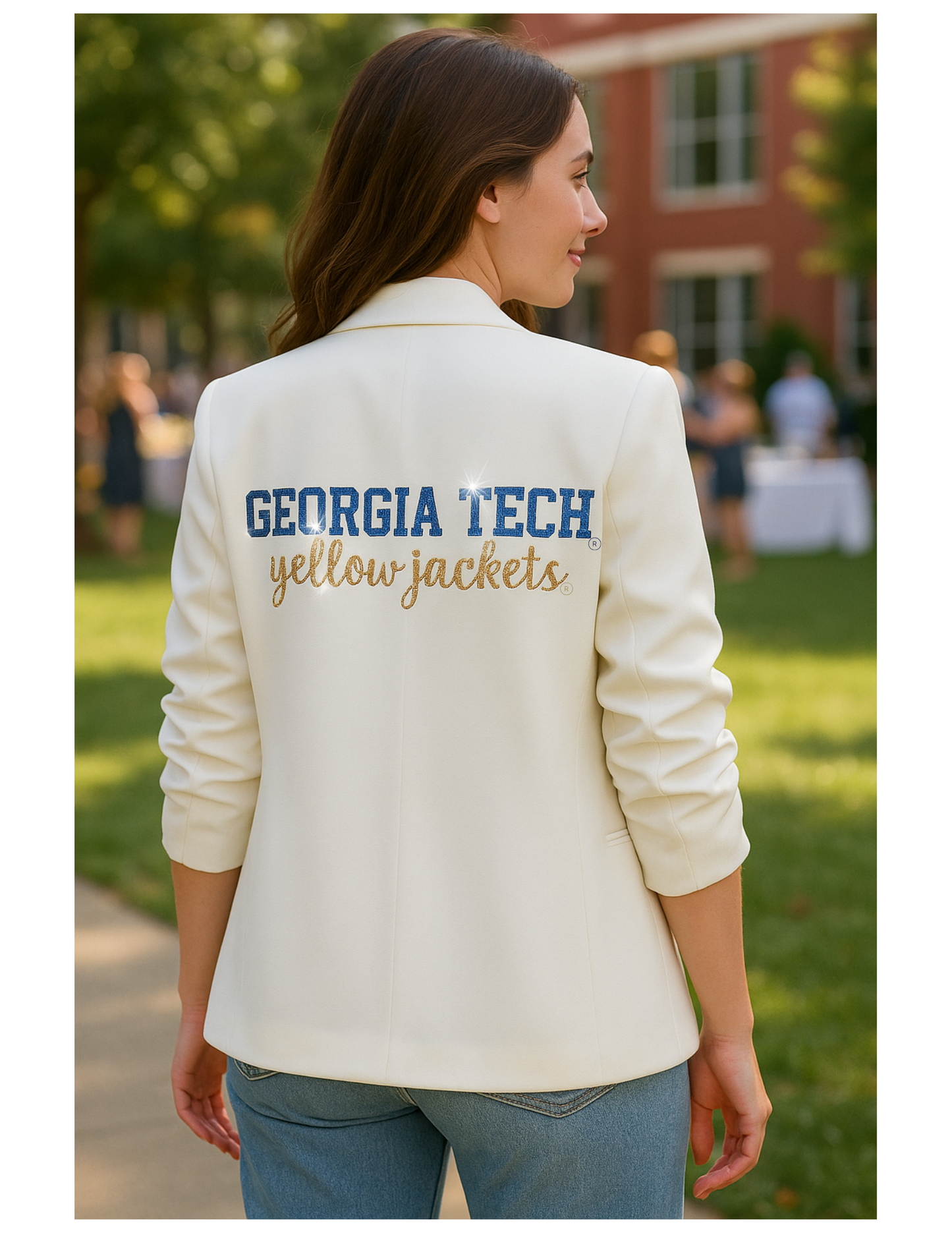 Georgia Tech Yellow Jackets Script White Ruched Sleeve Blazer