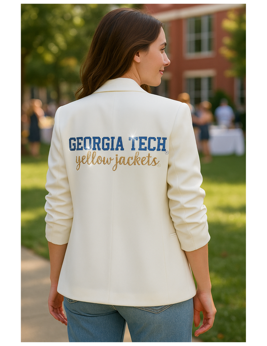 Georgia Tech Yellow Jackets Script White Ruched Sleeve Blazer