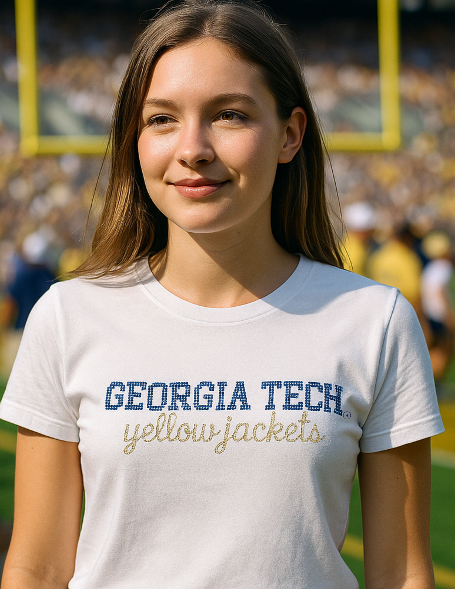 Georgia Tech Yellow Jackets Script White Crewneck Short Sleeve T-Shirt