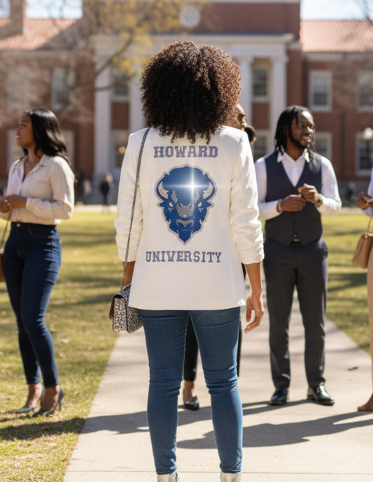 Howard University Bison & Script Ruched White Blazer