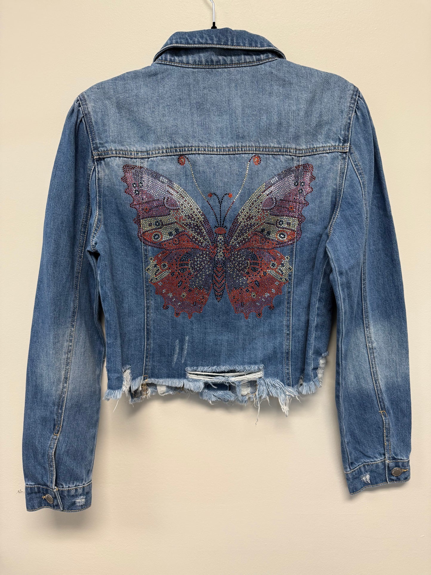 Jacket, Blue Denim Raw Hem, Butterfly