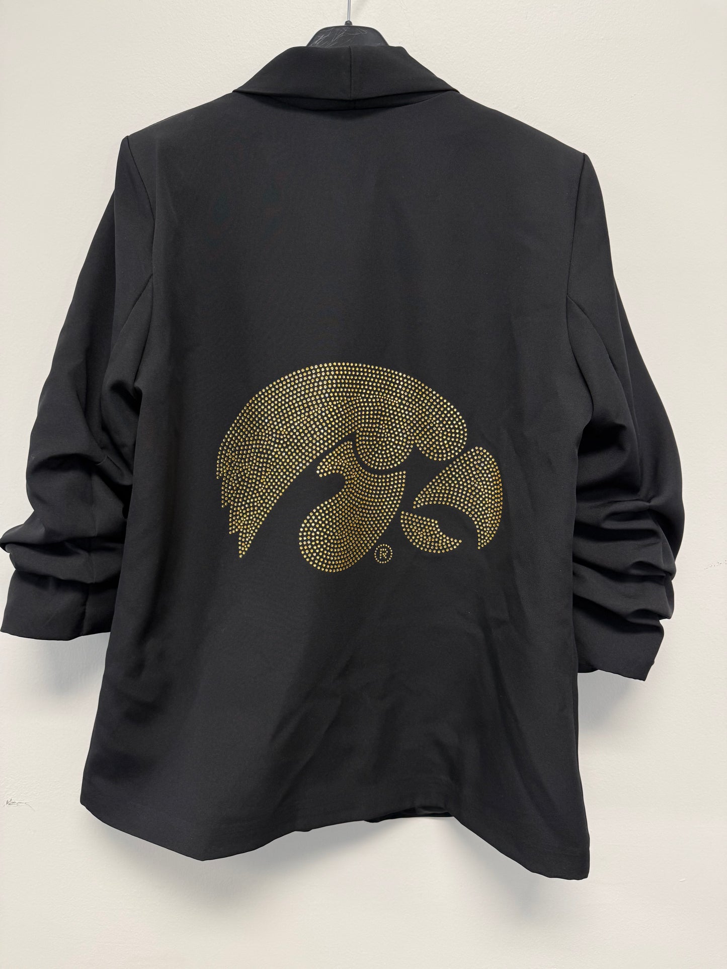 University of Iowa Yellow Tigerhawk Black Ruched Sleeve Blazer SAMPLE