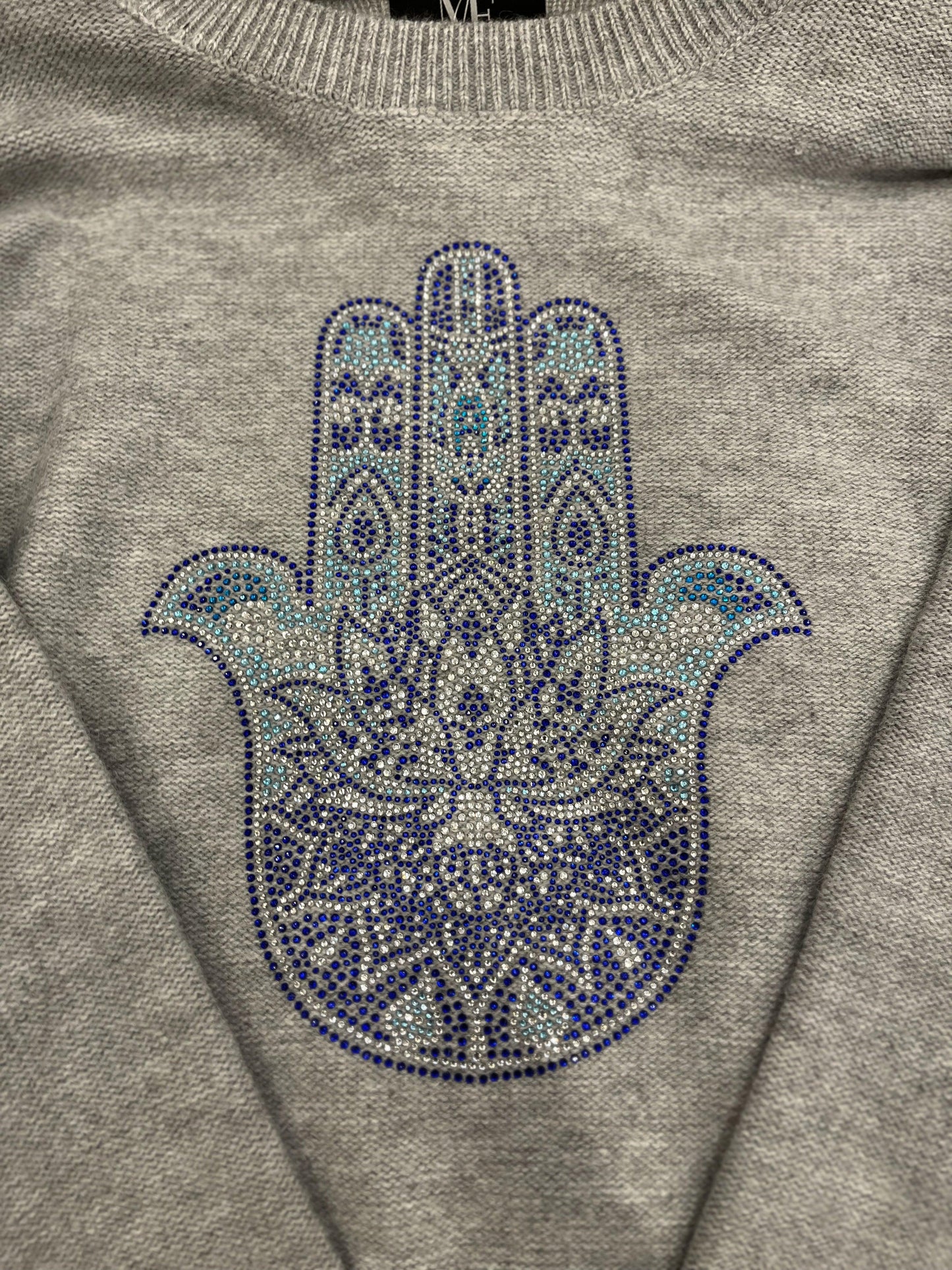 Blue Hamsa Gray Cardigan Sweater