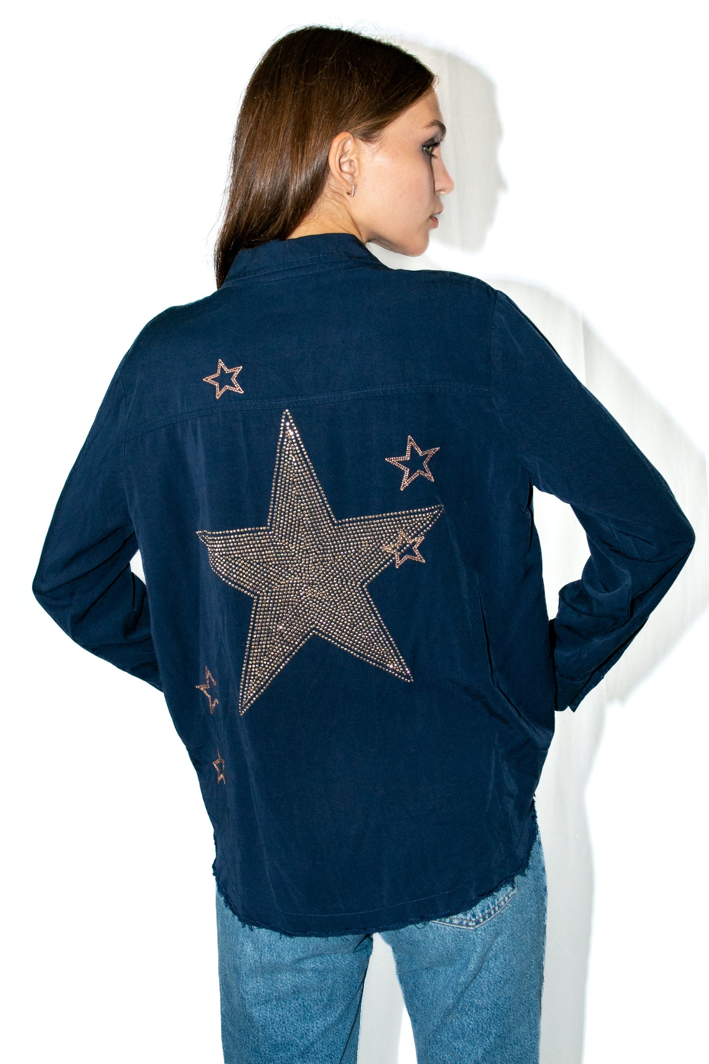 Shirt, Embroidered Star Navy, Champagne Star