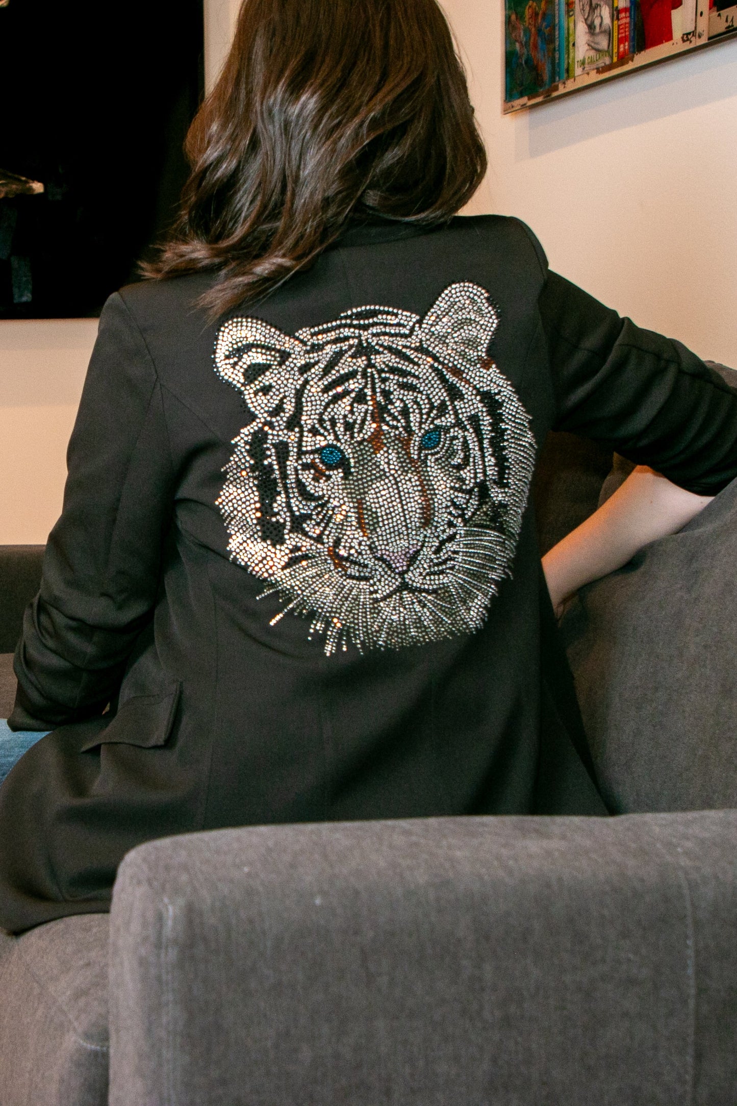 Blazer, Ruched Black, Silver Tiger Face