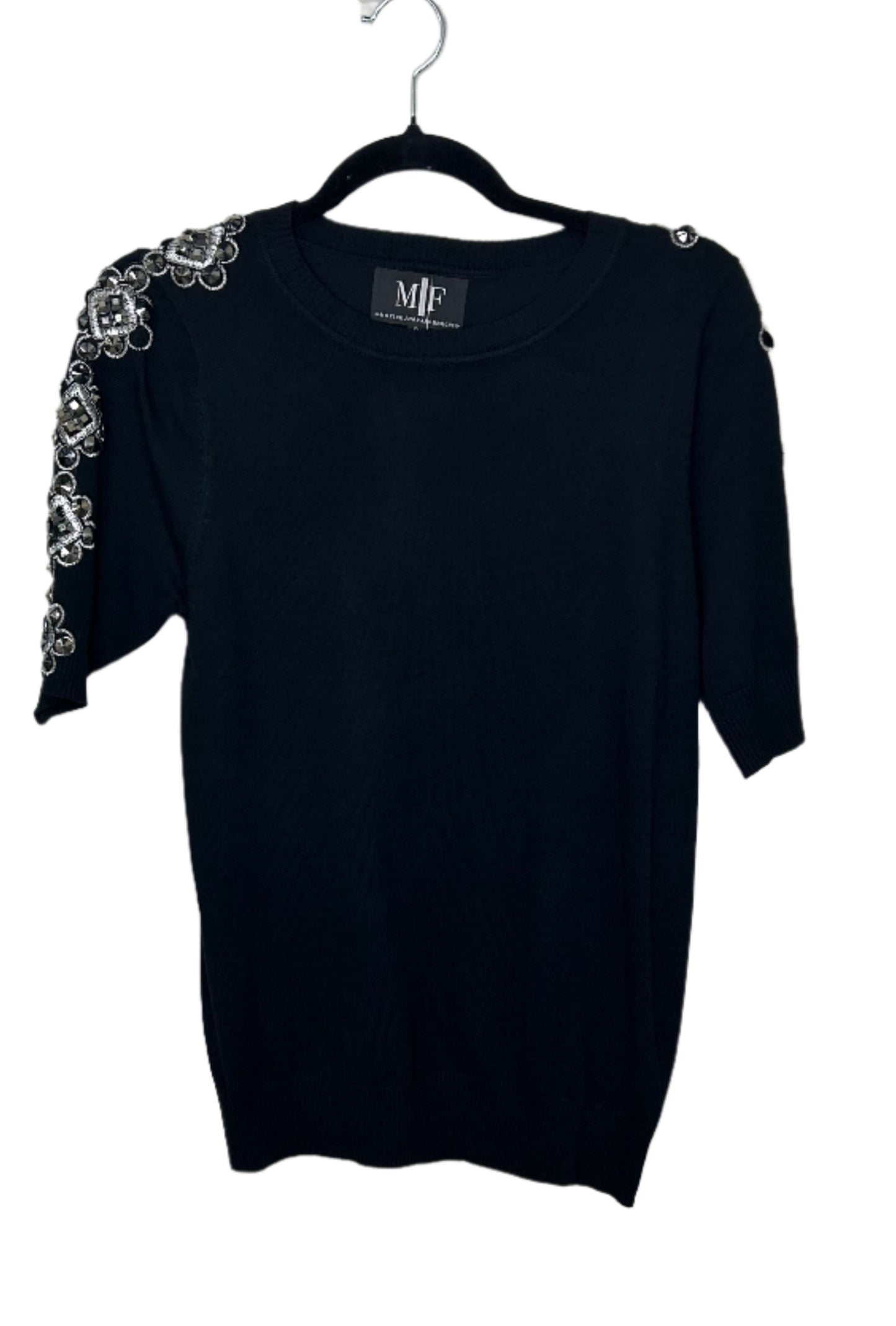 Sweater, Short Sleeve, Black, Silver Jewel Medallions